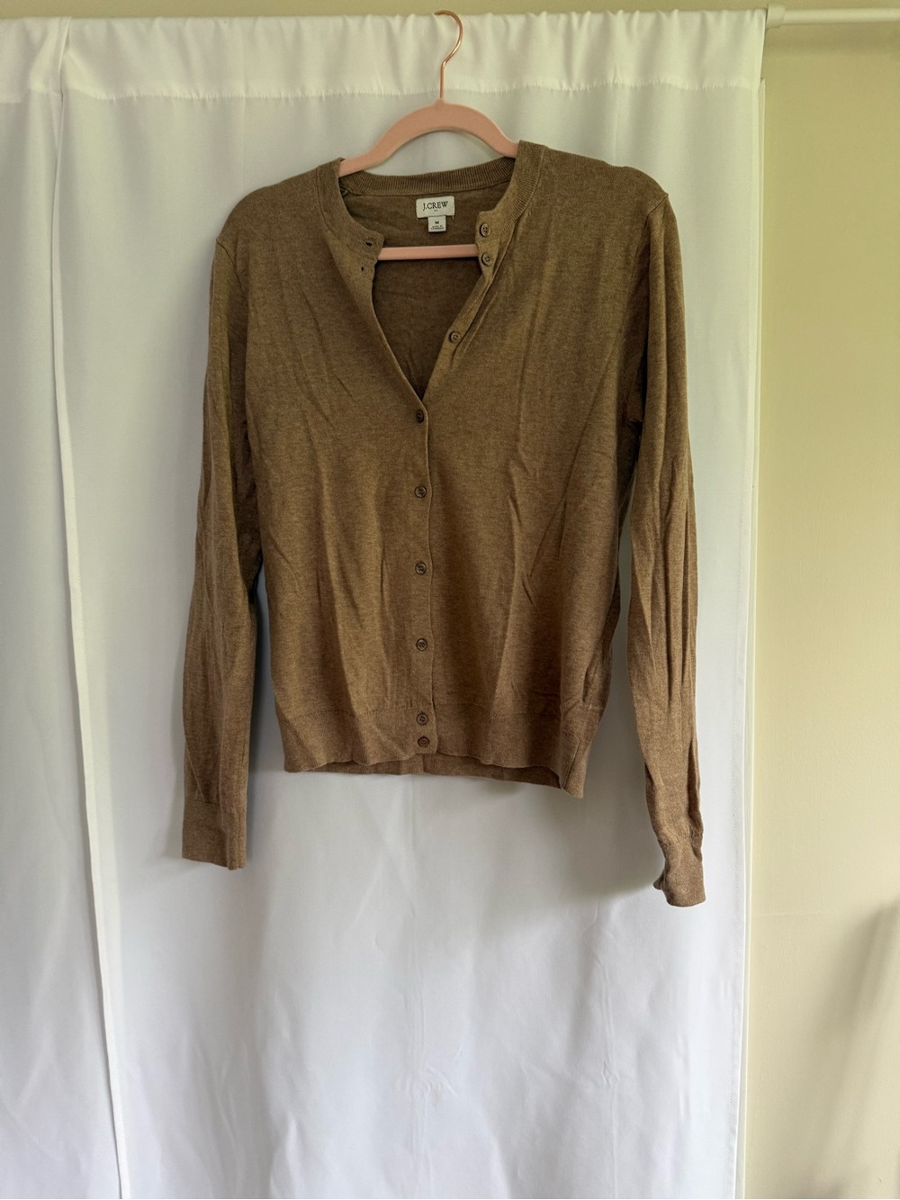J. Crew Brown Tan Lightweight Crewneck Button-Front Cardigan